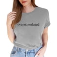 thumbnail image 1 of TSADFHJI Hauts pour Femmes T-Shirt à Manches Courtes Col Rond Imprimé Lettre Mode Décontractée Couleur Unie Gris, 1 of 4