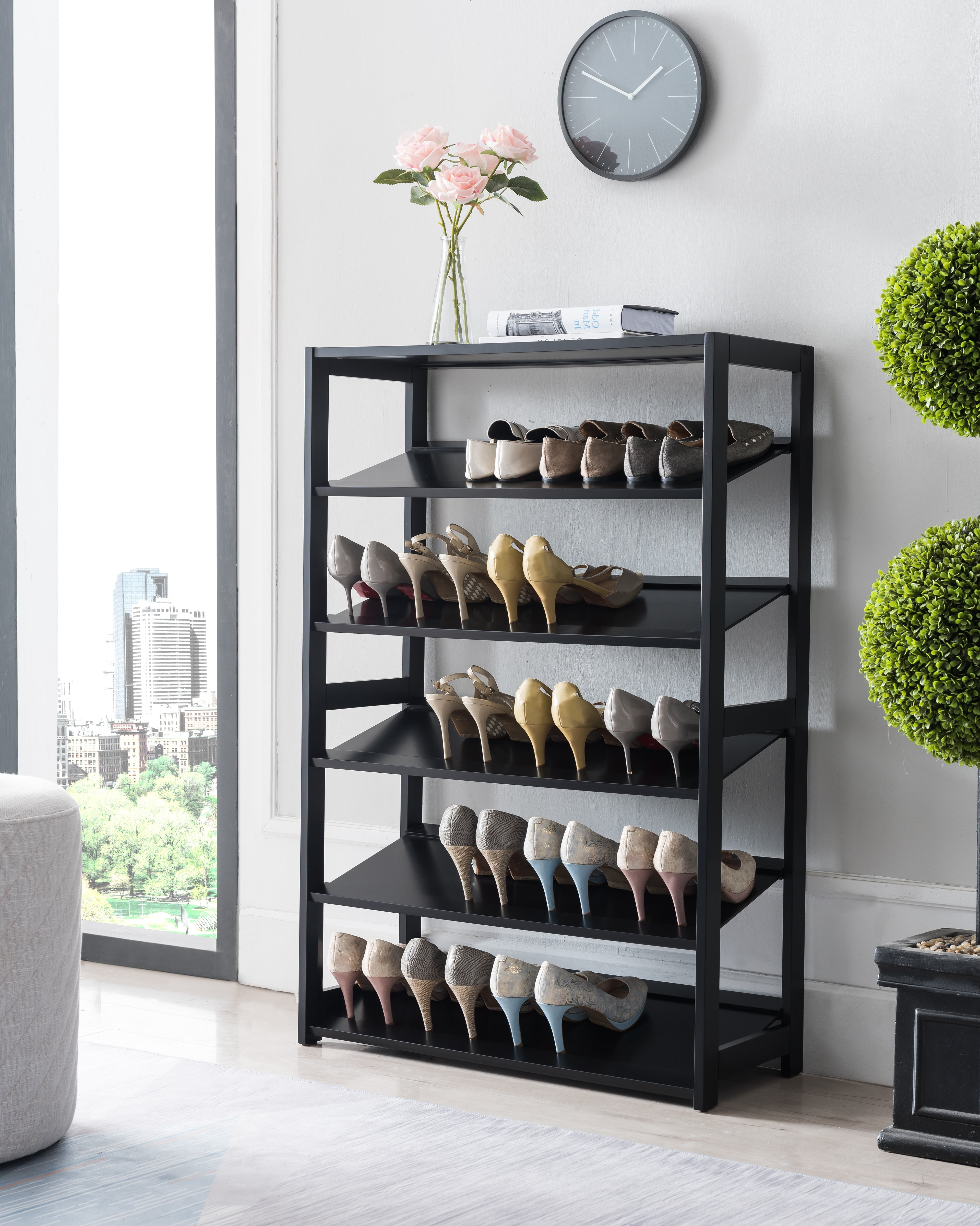 cheap shoe organizer on Higgins 5 Tier Racks Free Standing Shoe Storage Organizer Black Wood Walmart Com Walmart Com