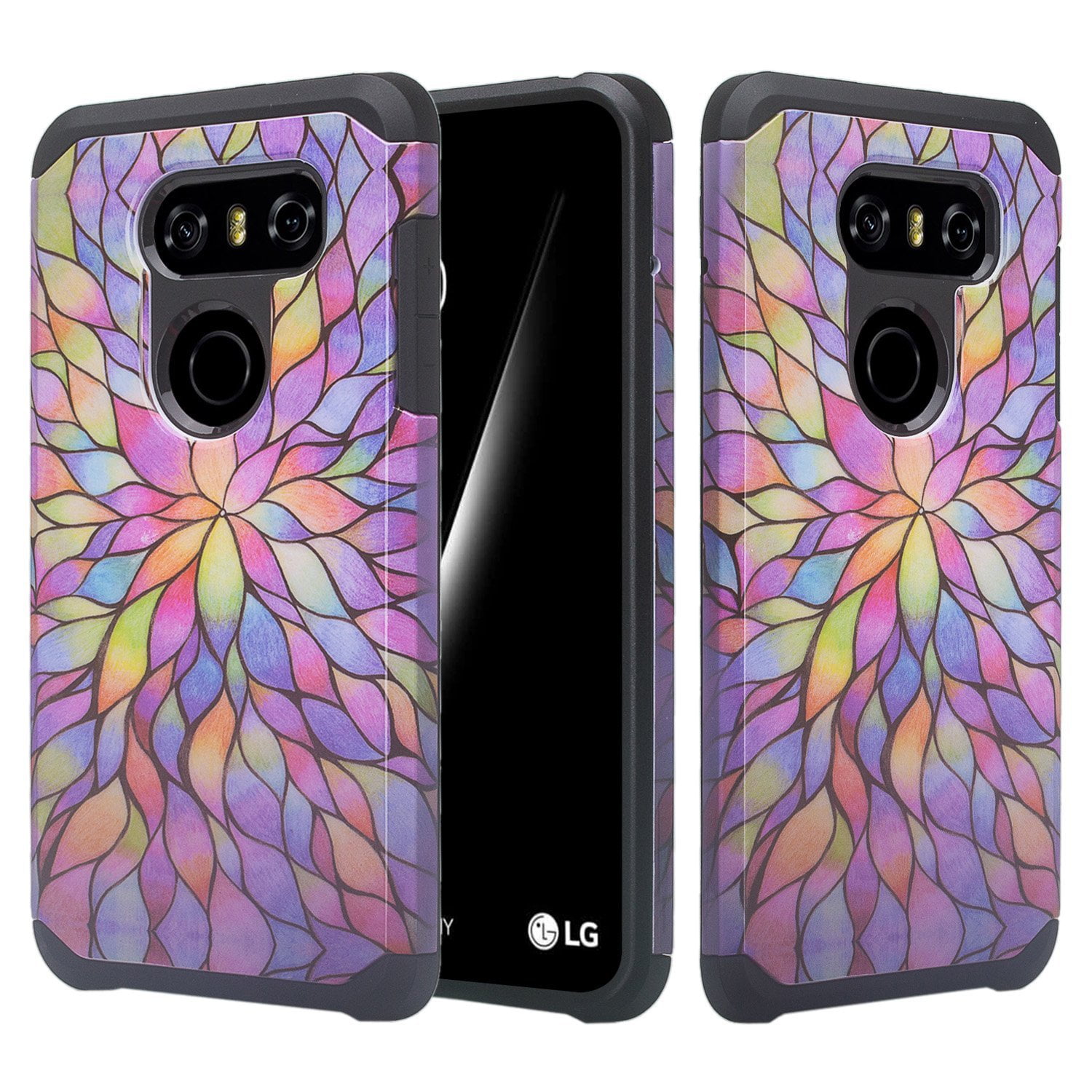 LG V30 Case Silicone Hybrid Dual Layer Protective Case Cover for LG V30 Rainbow