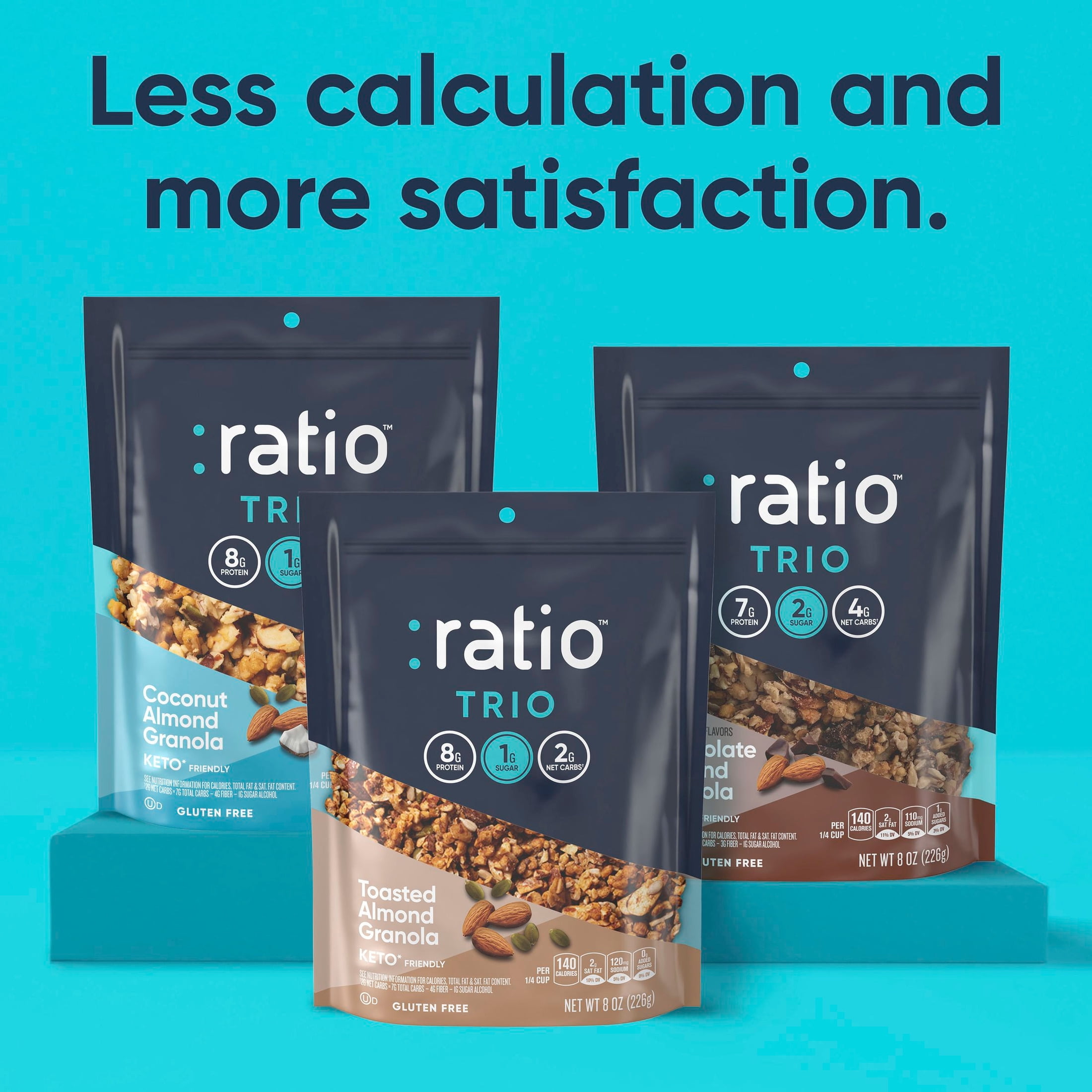 Ratio Trio Coconut Almond Granola Cereal, 1g Sugar, Keto Friendly, 8 oz Resealable Bag
