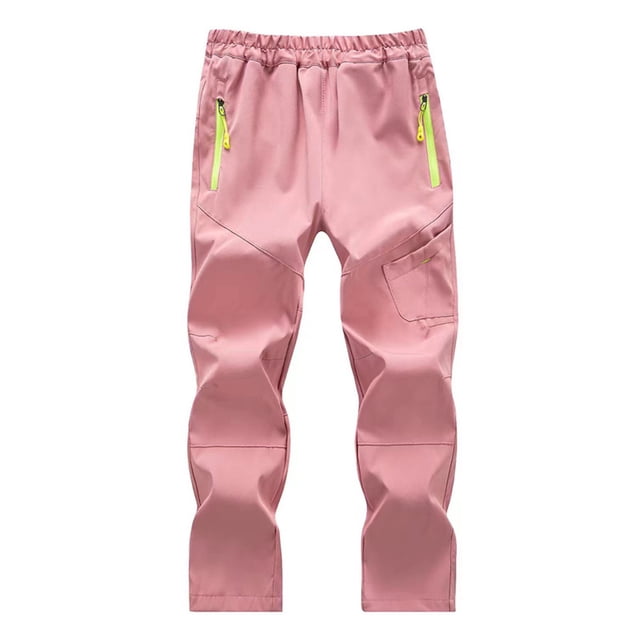 LLYWEY Pantalon de Ski Neige Enfants Doux Hiver Chaud Pantalon de Planche à Neige Taille Élastique Pantalon de Randonnée Extérieur Jambe Droite Pantalon à Enfiler avec Poches Zippées Roses 5T