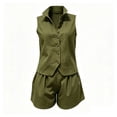 thumbnail image 6 of VBVC Women's Linen Sleeveless Vest 2 Piece Short Sets , Summer Vacation Matching Outfits For Women , Ladies' Stand Collar Button Suit Sets with Pockets,Army Green,S-2XL, 6 of 6
