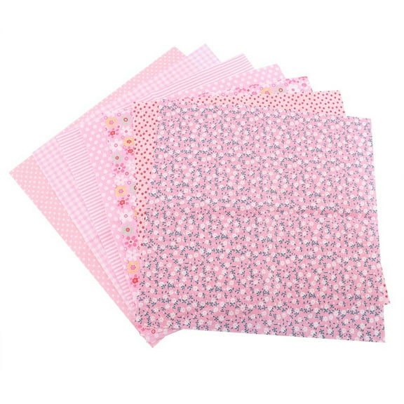 Estrela 7pcs Cotton Fabric DIY Assorted Squares Pre Cut Bedding Suite Quarters Bundle Pink 25*25cm