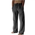 thumbnail image 2 of Men's Sweatpants, Cotton Linen Pants Soft Comfy Loose Fit Wide Leg Trousers Sports Running Jogger Pants Drawstring, 2 of 7