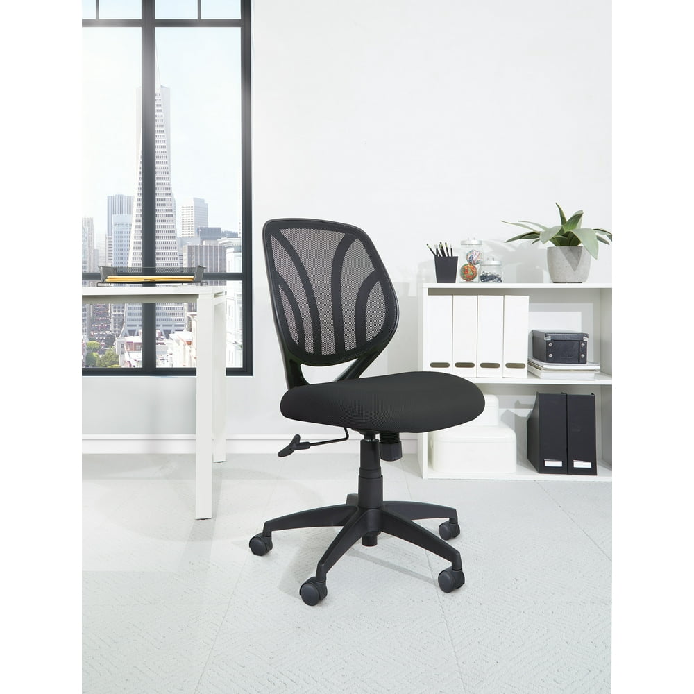 Work Smart? Screen Back Armless Task Chair with Black Mesh and Dual