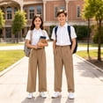 thumbnail image 7 of HCYSFG Girls Back To School Uniform Pants High Waisted Pleated Wide Leg Button Front Side Pockets Preppy Dress Slacks Classroom Bottoms, 7 of 7