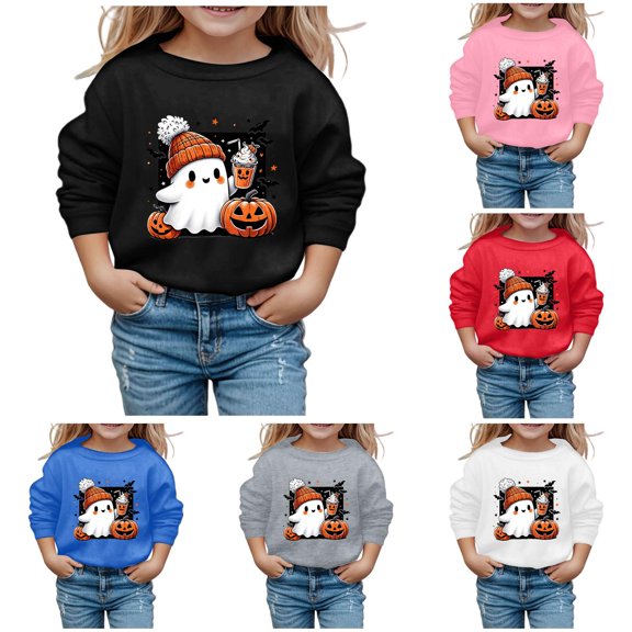 JCCXIN Toddler Girls Sweatshirt Halloween Oversized Pullover Pumpkin Ghost Graphic Long Sleeve Crew Neck Outdoor Playwear Casual Fall Winter School Daily Wear Soft Street Tops,Black,3-4 Years