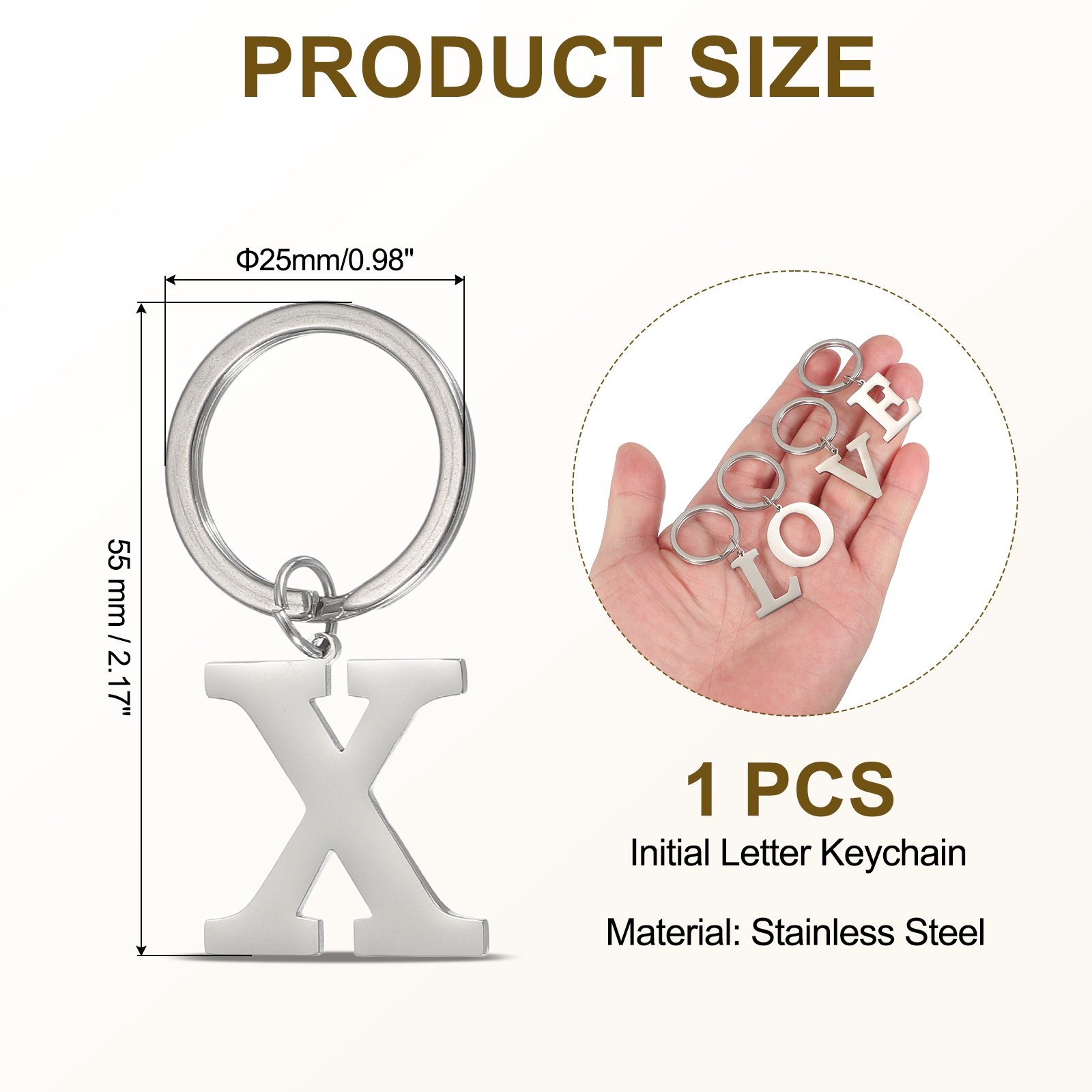 Uxcell Initial Letter Keychain Men Women A-Z Key Ring Silver