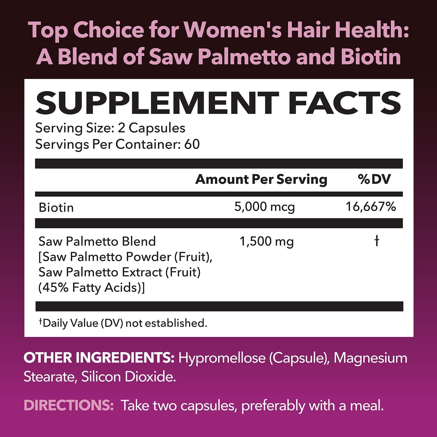 Havasu Nutrition Saw Palmetto Capsules For Women with 5000mcg Biotin for Hair, Skin & Nails, 120 Count