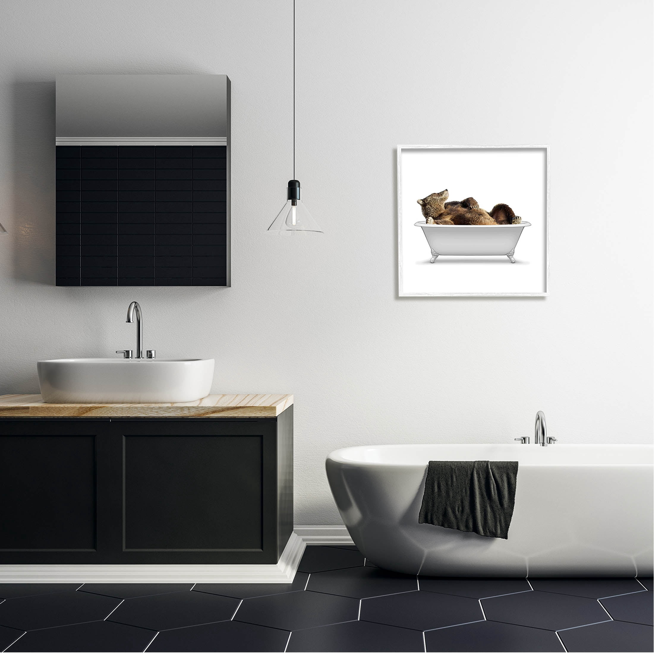 Stupell Industries Bathroom Wildlife Bear in Tub Graphic Art White Framed Art Print Wall Art, Design by Annalisa Latella
