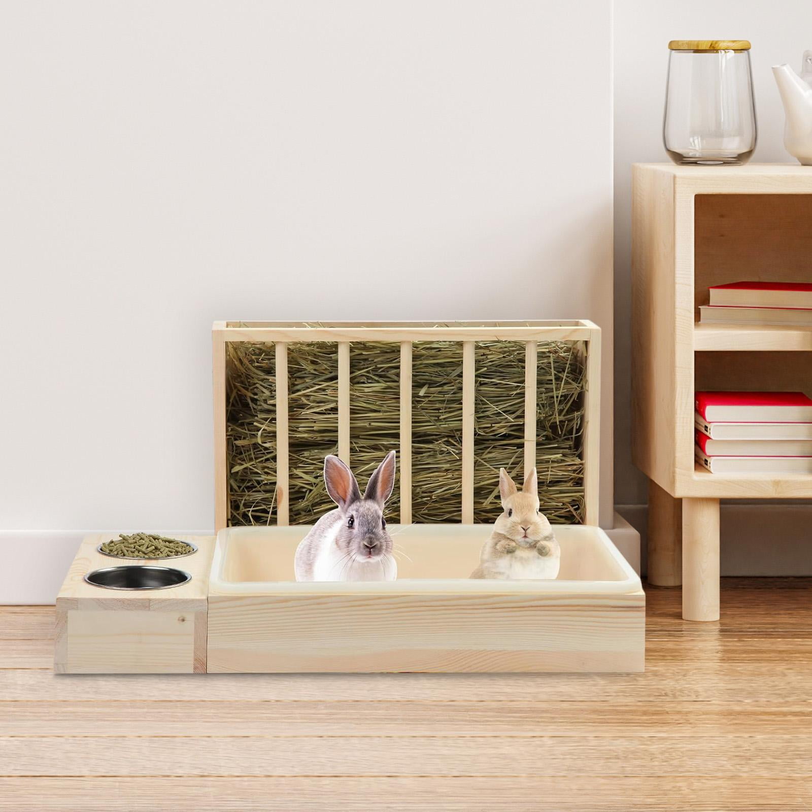 perfeclan Rabbit Hay Feeder Guinea Pig Foraging Toy Litter Pan Rabbit Hay Holder Feeder 3 in 1 Rabbit Hay Feeder for Hamster Gerbil Bunny