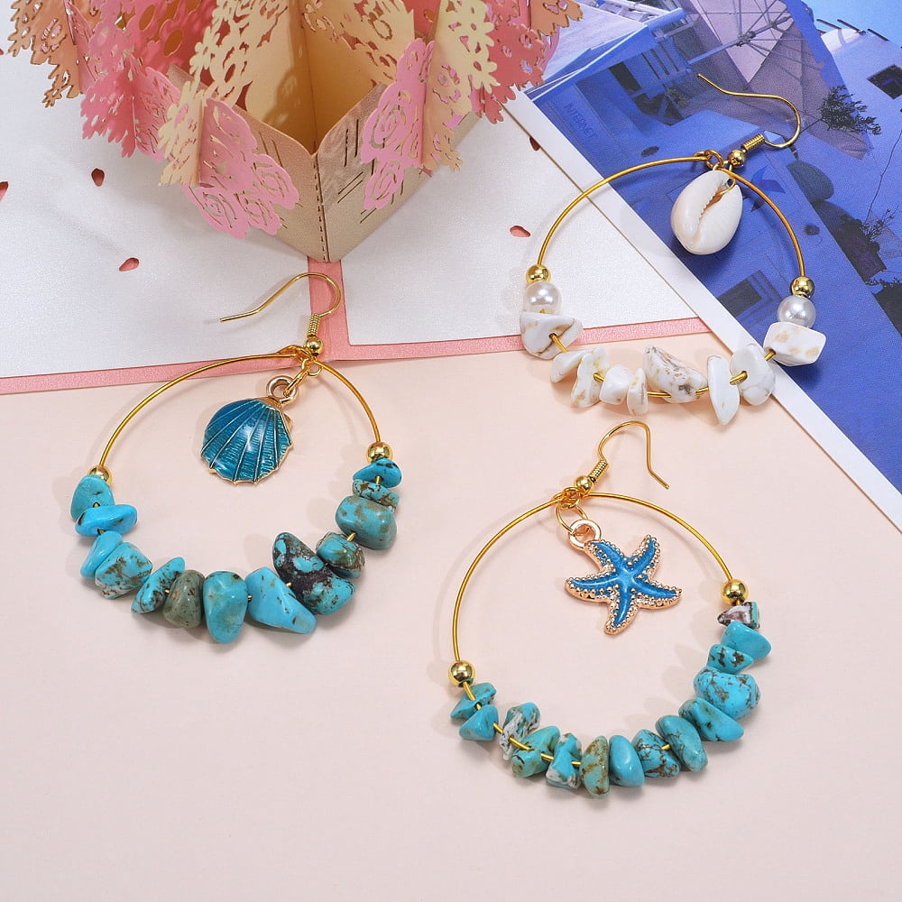154Pieces DIY Ocean Style Earring Making Kits Including Alloy Pendants Natural Cowrie Shell & Imitation Pearl Acrylic & Gemstone Chip Beads