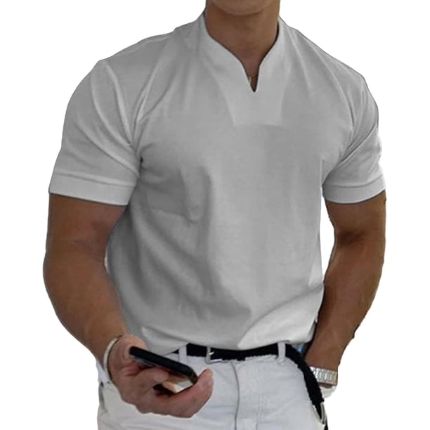 Conationfirm Camisa para hombre, camisetas ajustadas con cuello en V, camisetas deportivas para entrenamiento de gimnasio