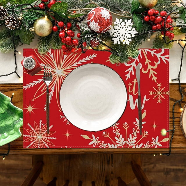 EGNMCR Décorations de Noël, Napperons en Lin de Noël, Napperons Réversibles en Lin, Décorations de Table de Noël, Napperons pour Café, Napperons pour Cuisine, Napperons en Lin de Noël, Napperons Festifs en Lin