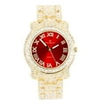 thumbnail image 2 of Charles Raymond Bling-ed Out Round Luxury Mens Watch w/Bling-ed Out Cuban Bracelet and Iced King Ring Set - L0504 BR 3pc Set (11,Red-Gold), 2 of 7