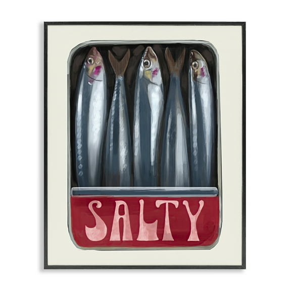 Stupell Industries Salty Sardines Can Food & Beverage Painting Black Framed Art Print Wall Art, 11 x 14