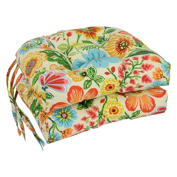 16-inch Rounded Back Tufted Outdoor Chair Cushion, 16 x 16, Gregoire Chamomile 2 Count