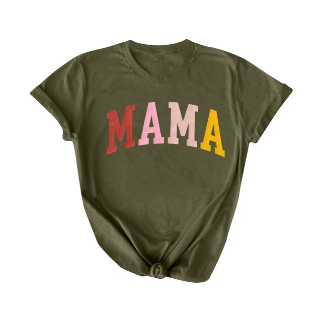 Camiseta de mujer Penkiiy Mama Carta impresa T-shirt Día de la Madre Tops de manga corta XL Verde