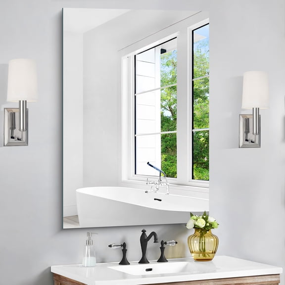 VONIGEE 24x36 Inch Frameless Bathroom Mirror, Rectangle Wall Mirror with Polished Edge, Vanity Mirrors for Bathroom, Bedroom, Living Room, Hangs Horizontally or Vertically