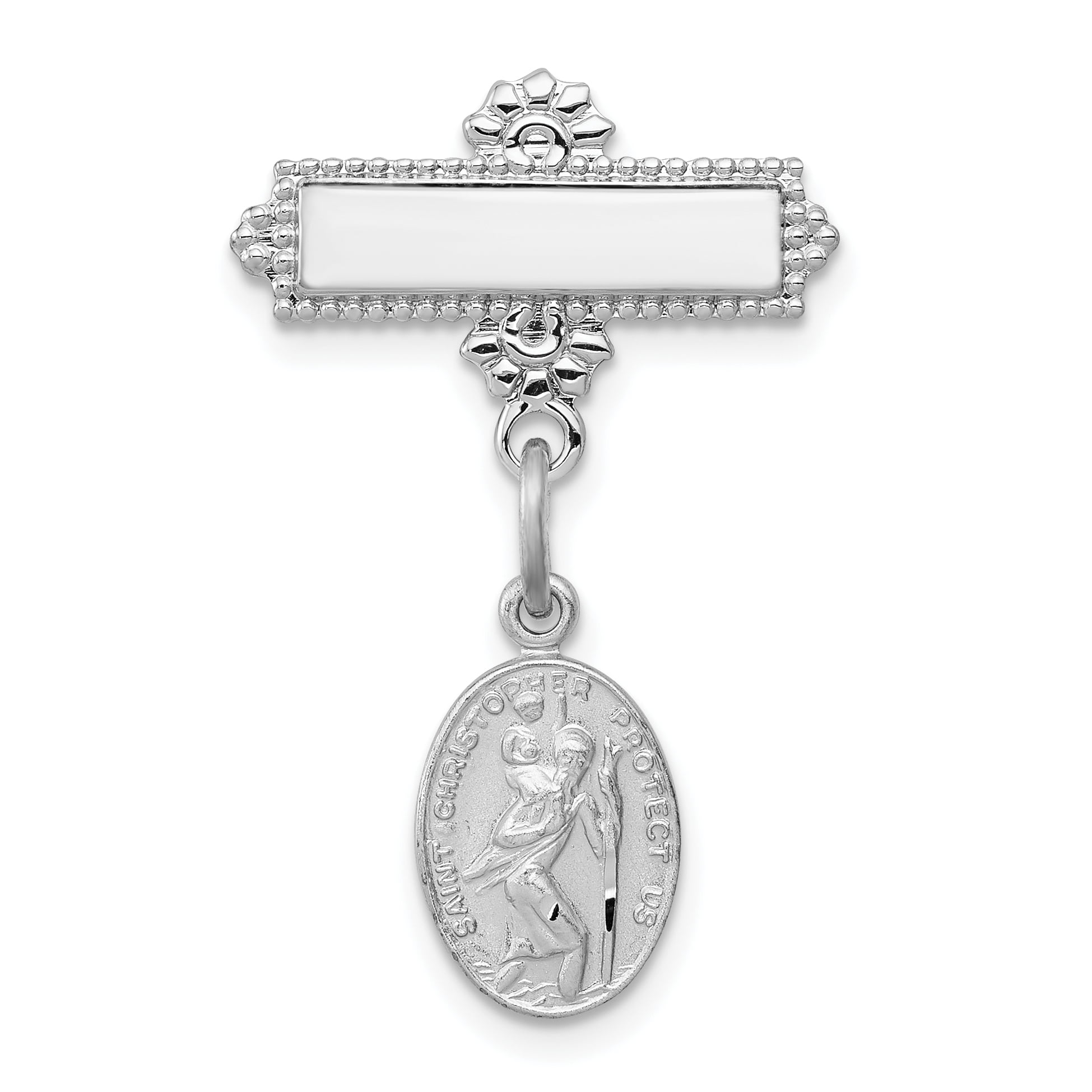 Sterling Silver Saint Christopher Medallion 4 CZ Stones 1.12" Pendant Necklace 
