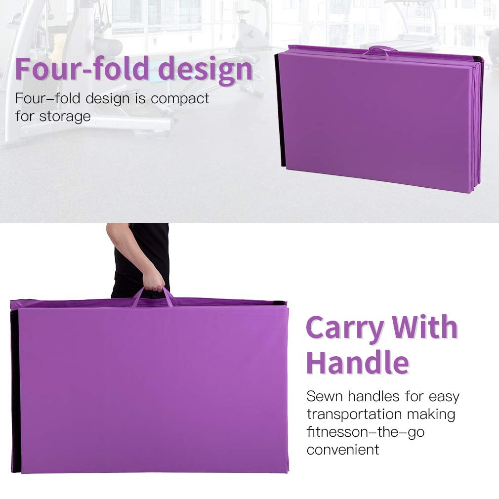 PayLessHere Foldable Gymnastics Mat 4'x10' PU Leather Tumbling Yoga Mat for Home Outdoor，Purple
