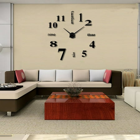 Home Decoration Big Mirror Wall Clock Modern Design 3d Diy