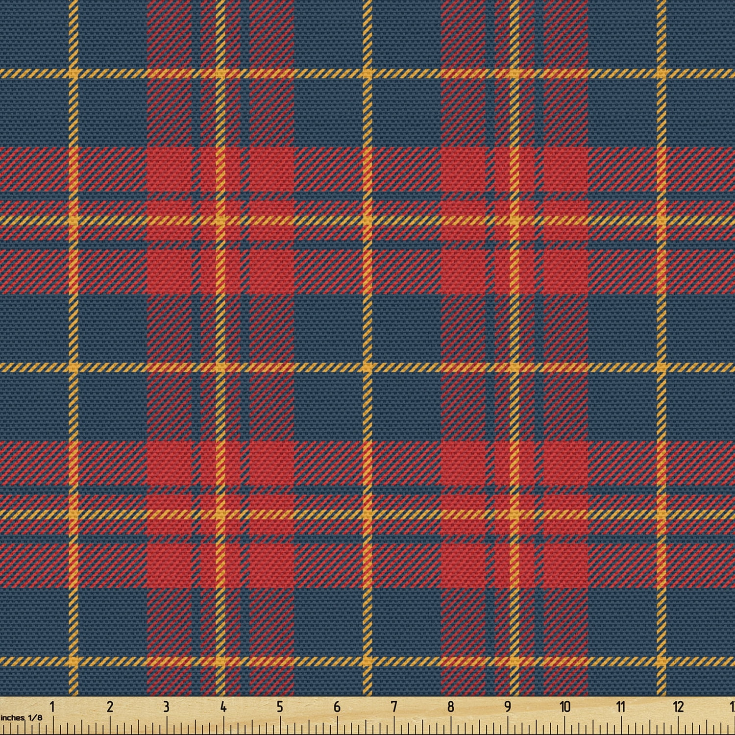 Ambesonne Plaid Fabric by the Yard Upholstery, Continuing Classic Checkered, 10 Yards, Night Blue and Dark Coral