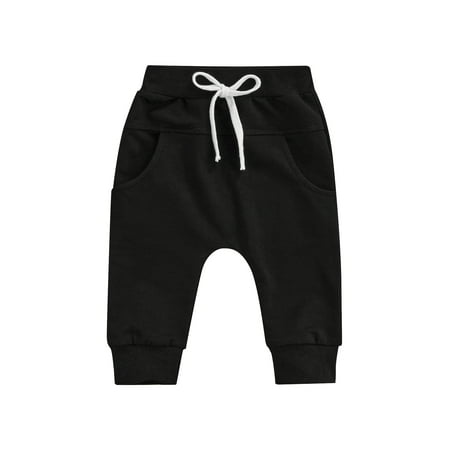 

Qtinghua Newborn Baby Boy Girl Harem Pants Drawstring Loose Trouser Elastic Waist Leggings Casual Clothes Black 6-12 Months