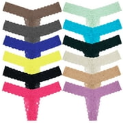Curve Muse Pack of 12 Women's Sexy Lace Thongs Low Rise One Size Panties -Pack N-One Size