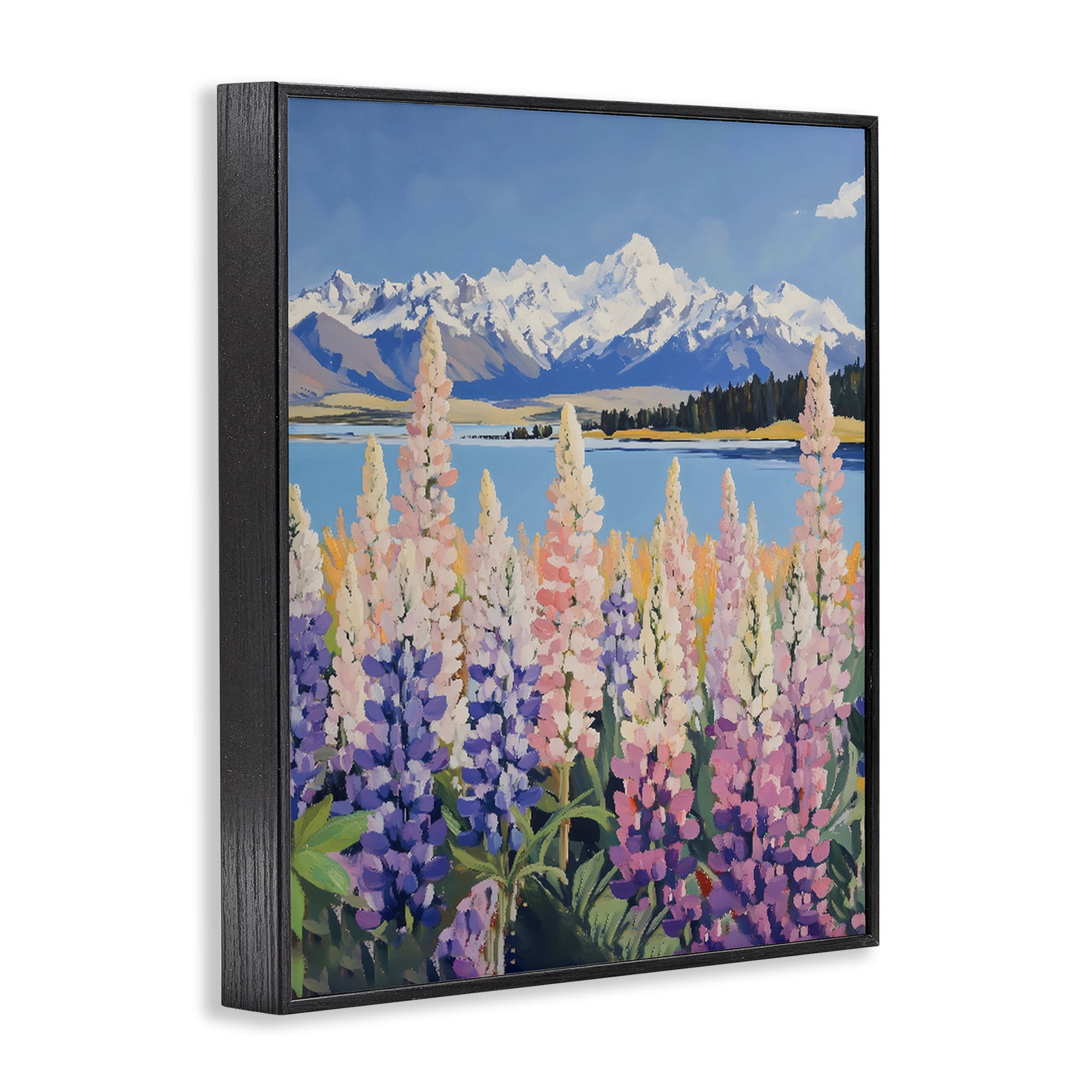 Stupell Industries Mountains & Wildflowers by Lake Black Framed Giclee Art, design by The Prints Vibe