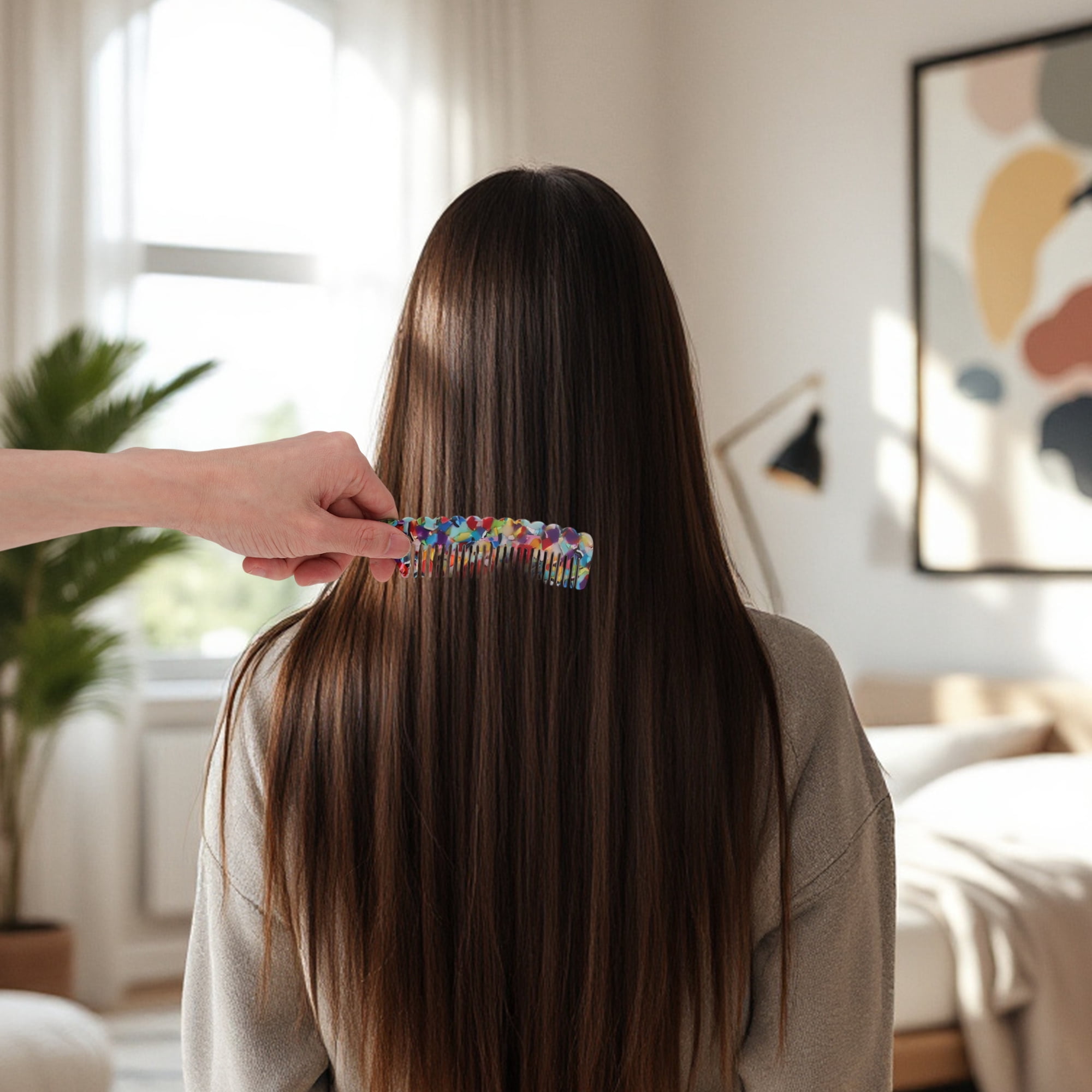 Unique Bargains 1 Pc Stylish Fashion Durable Handle Wavy Hair Comb Assorted Color