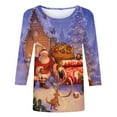 thumbnail image 4 of Hauts de Sortie Décontractés pour Femmes Col Rond Manches 3/4 Imprimé de Noël Blouses d'Été pour Femmes 2023 en Solde, 4 of 5