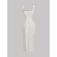 thumbnail image 5 of Black And White Polka Dot Fitted Midi Dress With Square Neck And Spaghetti Straps, 5 of 7
