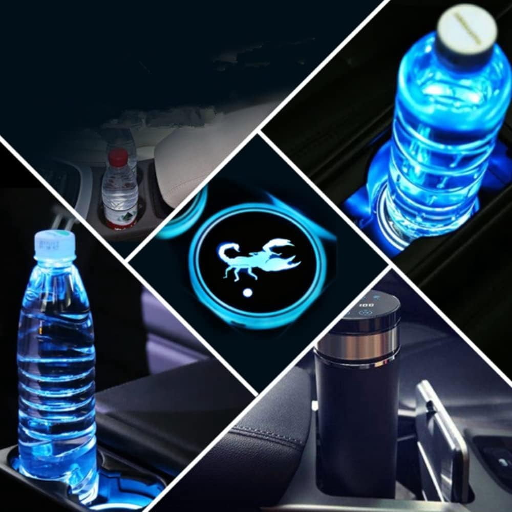 Huiyi 2pcs LED Car Coasters, Car Cup Holder Insert,LED Cup Pad Holder RGB 7 Colors Changing Lights USB Car Cup Coasters for Car Accessories (E)