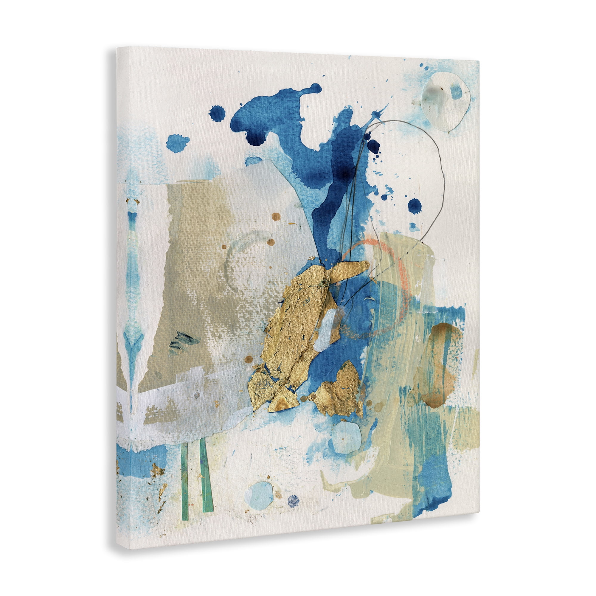 Stupell Industries Blue & Gold Splash Abstract Abstract Painting Gallery Wrapped Canvas Art Print Wall Art, 24 x 30