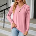 thumbnail image 2 of Npasoilc Tops for Women 2024 Trendy Textured Jacquard Long Sleeve Tiered Pleated Button Decorated V-Neck Lightweight Breathable Blouse Solid Color Casual Loose T-Shirts, 2 of 7
