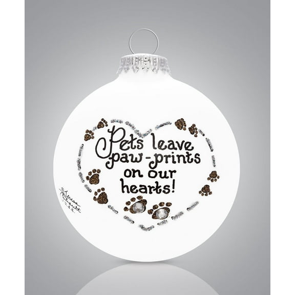 Pets Leave Paw Prints on Our Hearts Glass Ornament Made in the USA