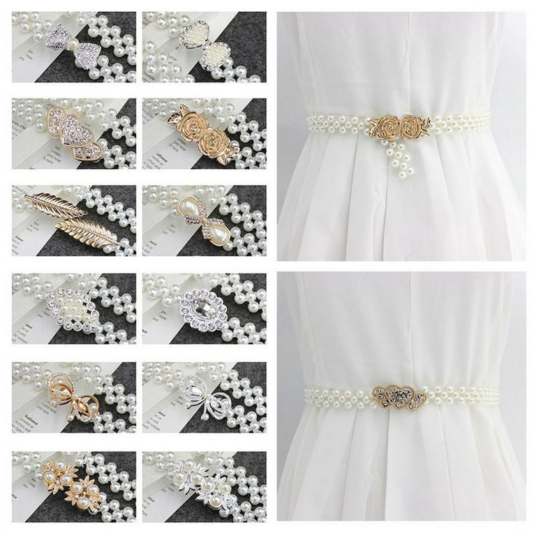 Barry.wang 2pcs Pearl Belts Gift for Women Wedding Sash Belt for Dress Crystal Rhinestone Off White Waist Chain 95cm