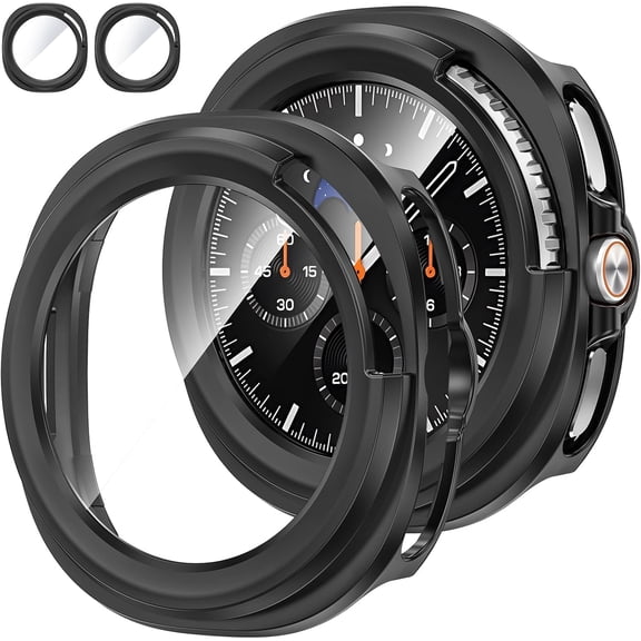 2‑Pack Hard Bumper Case with Built‑in Tempered Glass for Galaxy Watch 8 Classic 46mm, Full‑Face Anti‑Scratch Smartwatch Protective Cover