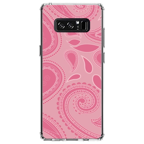 DistinctInk Clear Shockproof Hybrid Case for Samsung Galaxy Note 8 - TPU Bumper, Acrylic Back, Tempered Glass Screen Protector - Big Pink Paisley