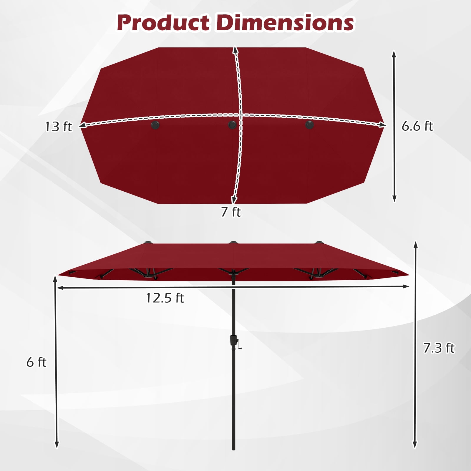 Gymax 13 FT Double-sided Patio Umbrella Outdoor Large Twin Size Umbrella Red