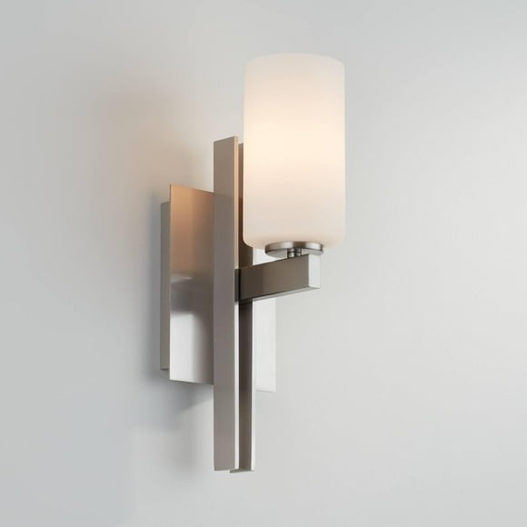 Possini Euro Design Ludlow Applique Murale Moderne Montée Nickel Brossé Filaire 14 Pouces Haute Luminosité Verre Blanc Givré Décoration pour Chambre Salle de Bain Chevet Salon Couloir Cuisine