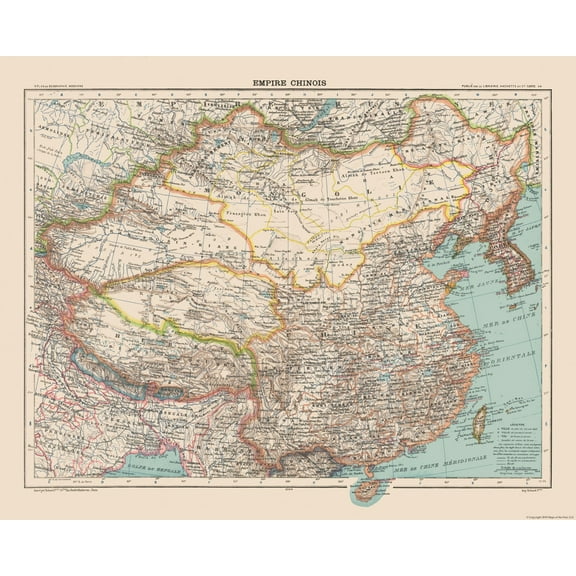 Historic Map - Chinese Empire- Schrader 1908  - Vintage Wall Art