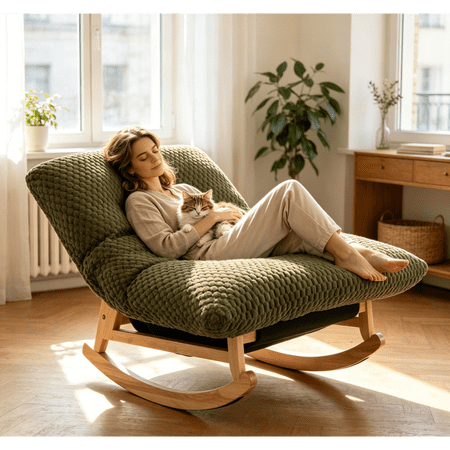 Adult Corduroy Swinging Leisure Recliner Armless Upholstered Accent Chair with Backrest and Solid‑Wood Frame Suitable for Living Rooms and Bedrooms