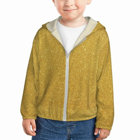 

Vsdgher Gold Shiny Kids Sun Protection Hoodie with Zip Rash Guard Tops Children s Long Sleeve Sun Protection Clothing - 4 Years