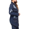thumbnail image 2 of Notus Women's Casual Slim Distressed Long Sleeve Denim Lapel Jacket Windbreaker Outercoat Dark Blue L, 2 of 7