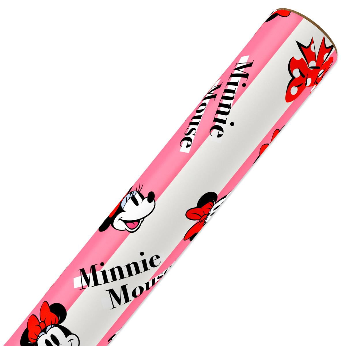 American Greetings 30 in. Minnie Mouse Wrapping Paper, Pink and White Stripes (1-Roll, 20 Sq. ft.)