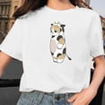 thumbnail image 2 of Camiseta blanca informal con cuello redondo y manga corta con estampado de gato bonito para mujer Pompotops hkajfhjk459238, 2 of 5