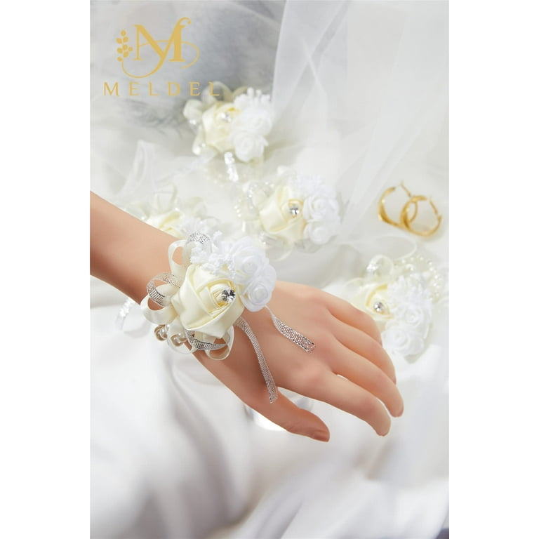 4pcs Artificial Peony Wrist Corsages for Wedding, Bridesmaid Band Bracelet  for Wedding Wrist Flower Mother of Bride and Groom, Party Proom Flowers