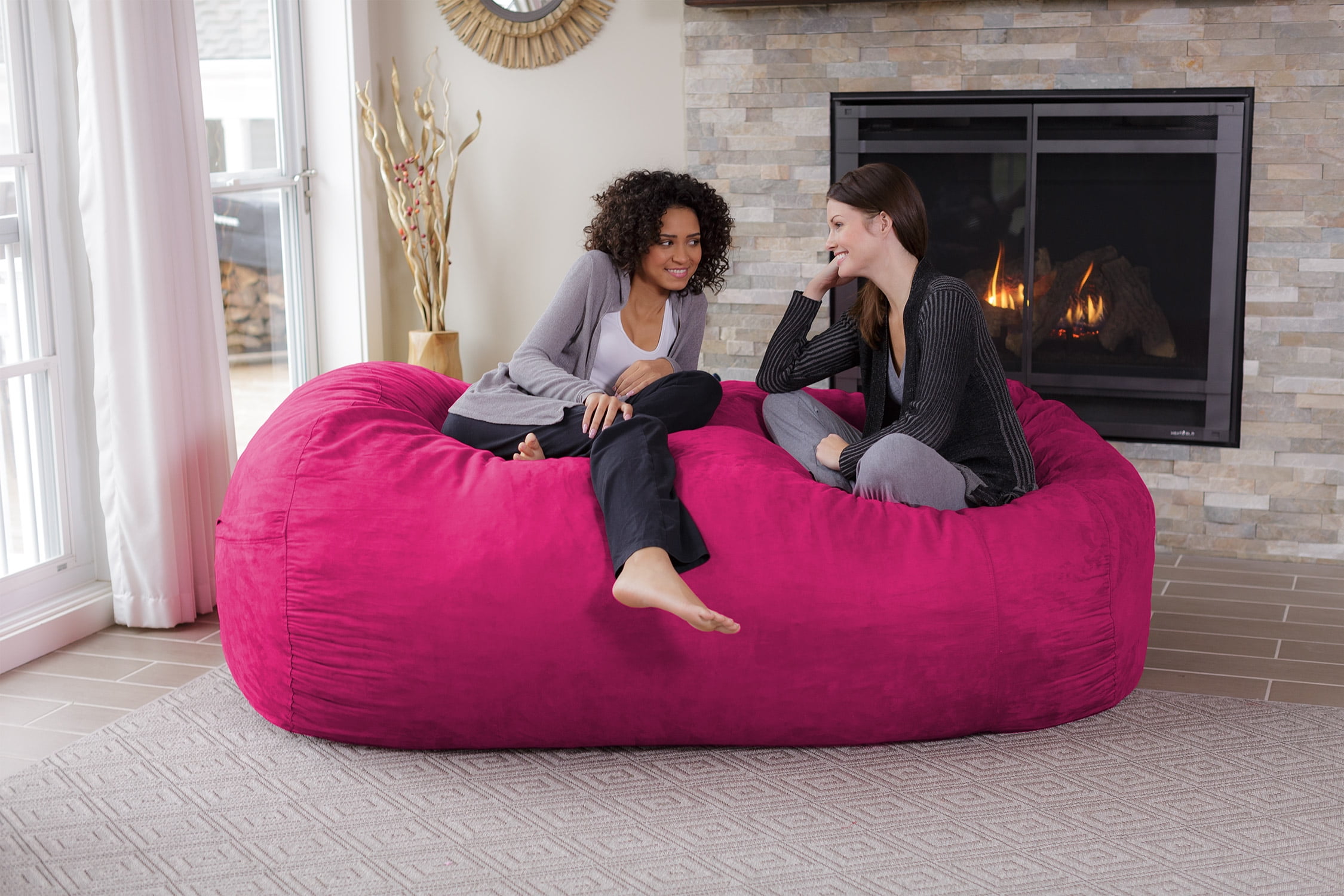 Chill Sack Bean Bag Chair, Memory Foam Lounger with Microsuede Cover, Kids, Adults, 7.5 ft, Pink